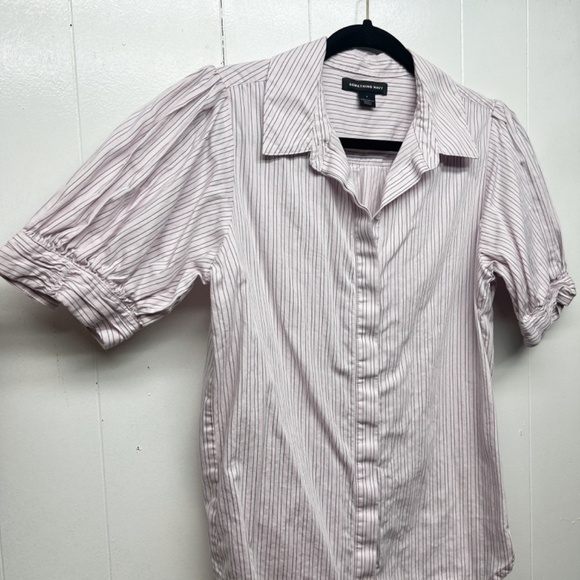 Something Navy Women's Button Down Striped Pink Short Sleeve Shirt Size Small - Picture 5 of 10